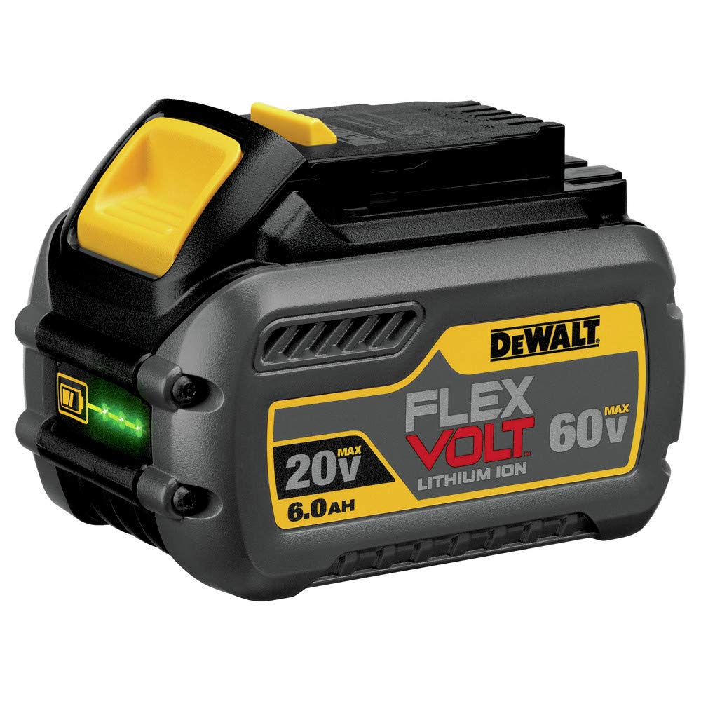 DEWALT DCB606 LED display closeup showing charge level for planning recharges