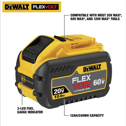 DEWALT FLEXVOLT LED fuel gauge indicating charge status for quick planning.