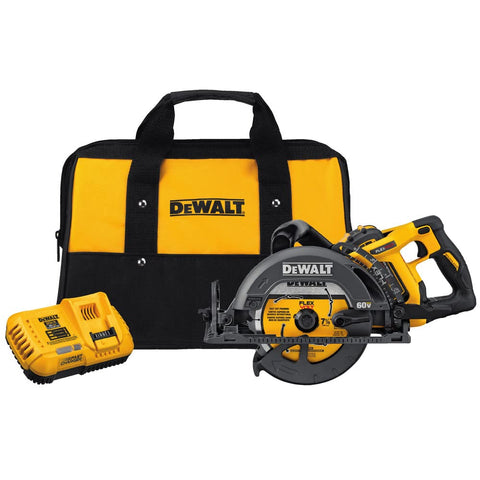 DEWALT FLEXVOLT left-blade orientation improves line of sight for accurate cuts.