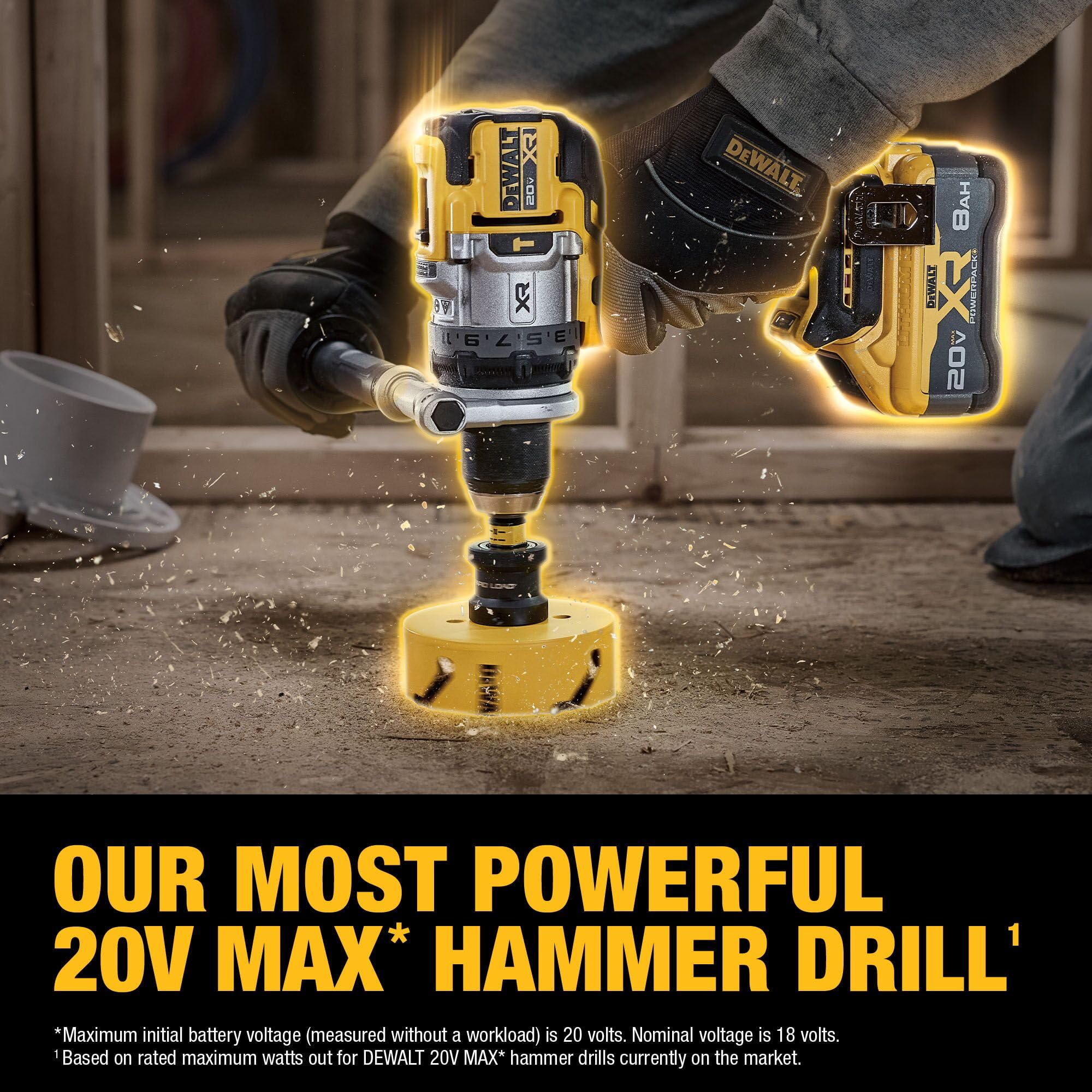 DEWALT hammer drill in action demonstrates versatile performance.