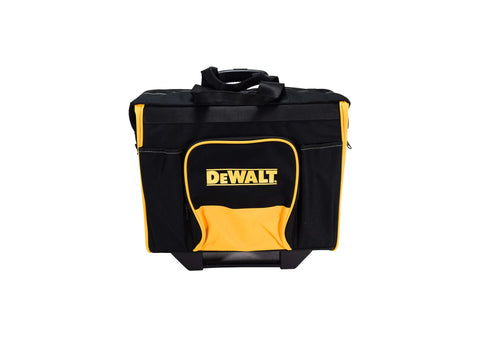 DEWALT hard bottom roller bag heavy-duty wheels on rough surfaces.