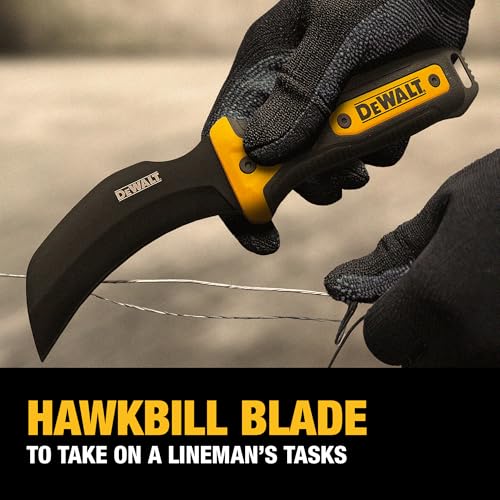 DEWALT Hawkbill Line Knife with full tang showing strength in tough work