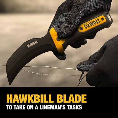 DEWALT Hawkbill Line Knife with full tang showing strength in tough work