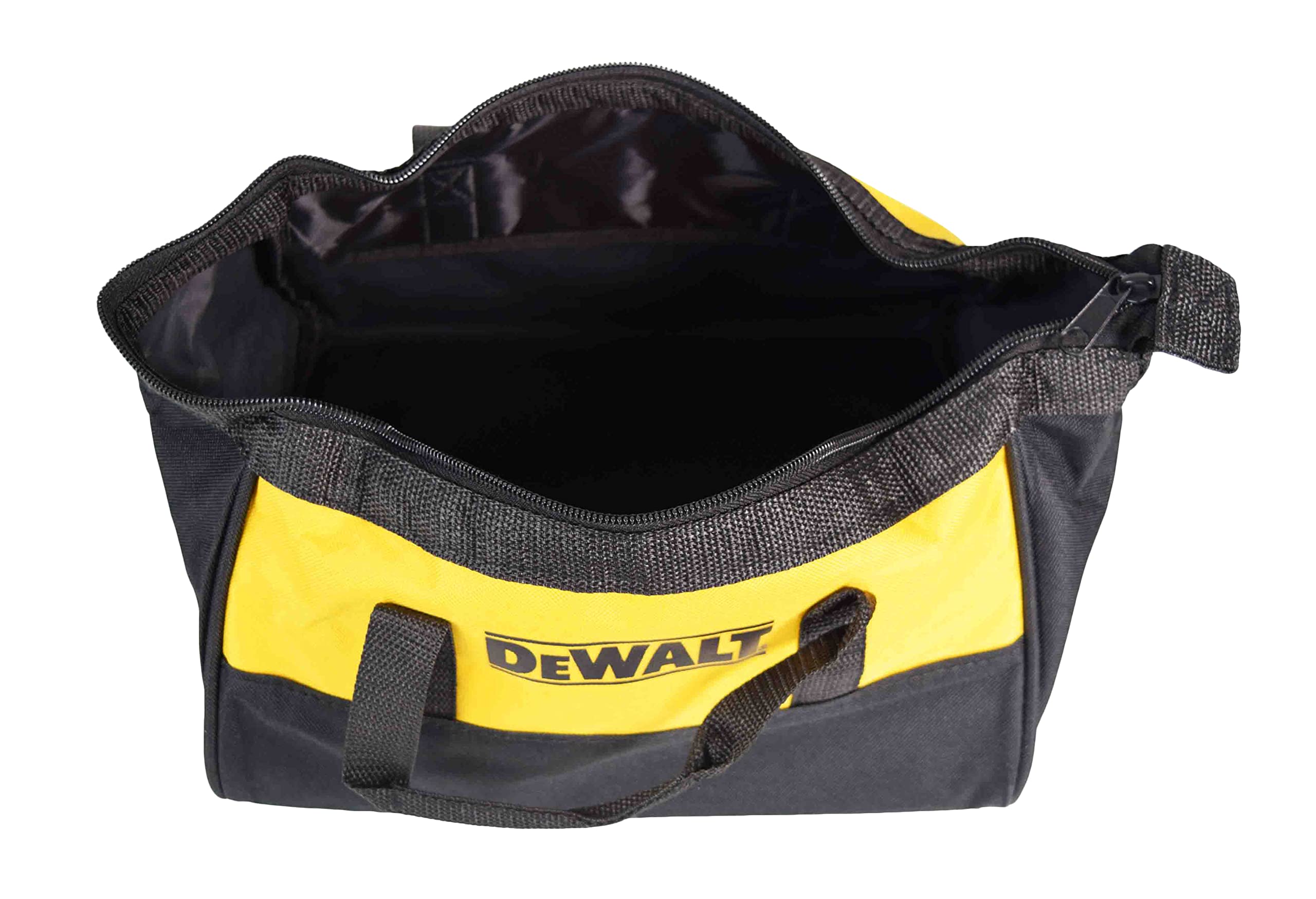 Dewalt nylon tool bag features heavy-duty handles for rugged on-site use.