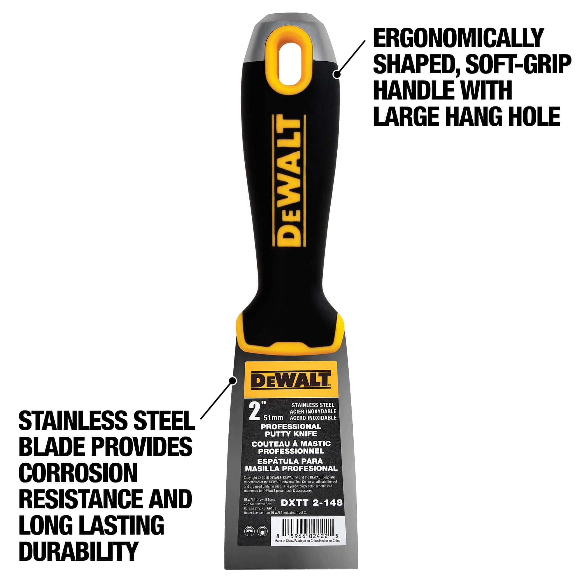 Stainless steel blade offering corrosion resistance and precise flex for controlled application.