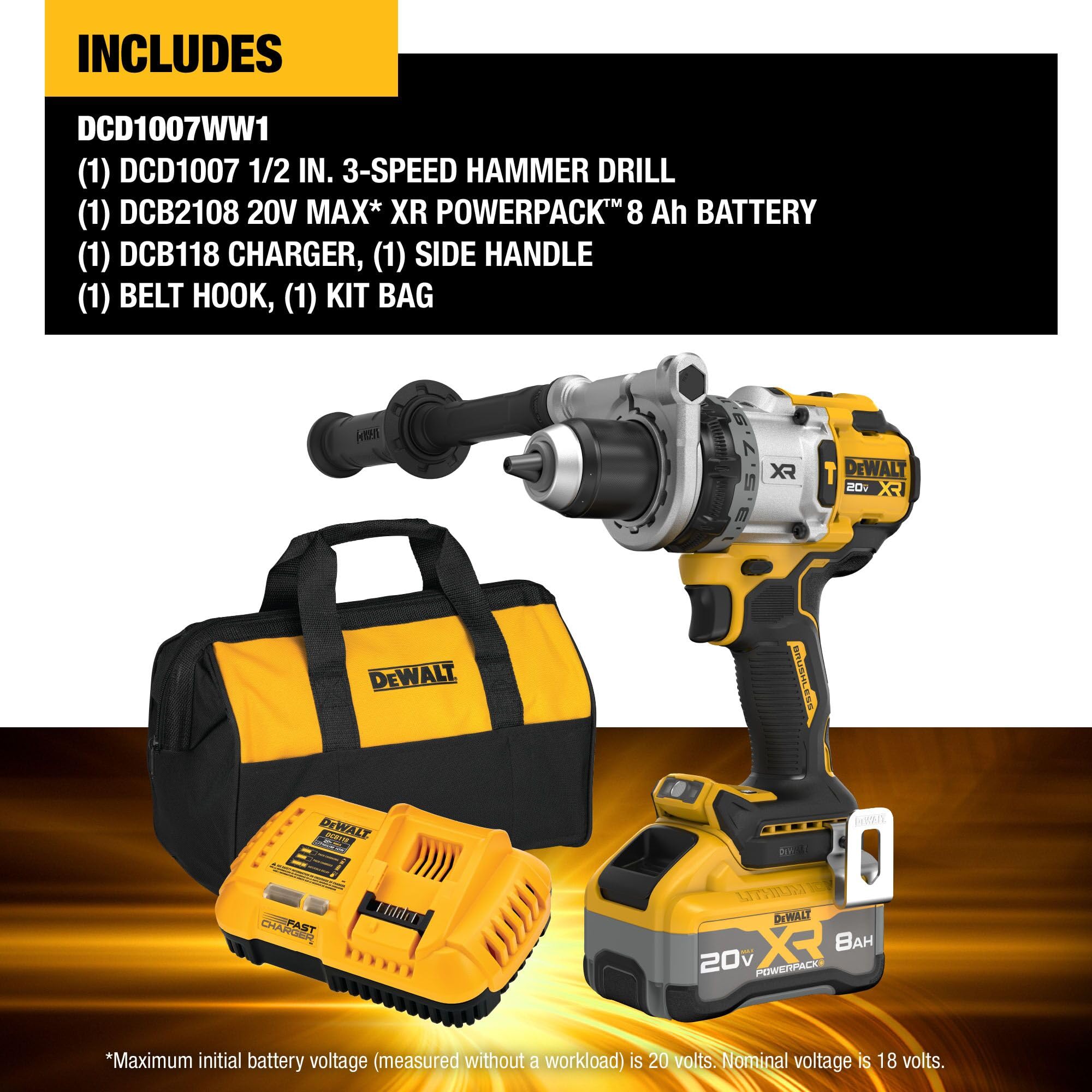 DEWALT LED work light illuminates dim work areas for precision.