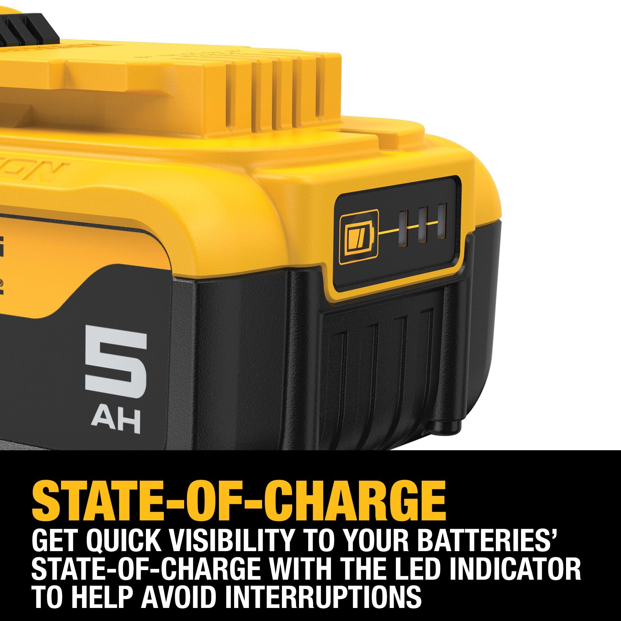 Lightweight DEWALT 5Ah battery reduces fatigue during long tasks