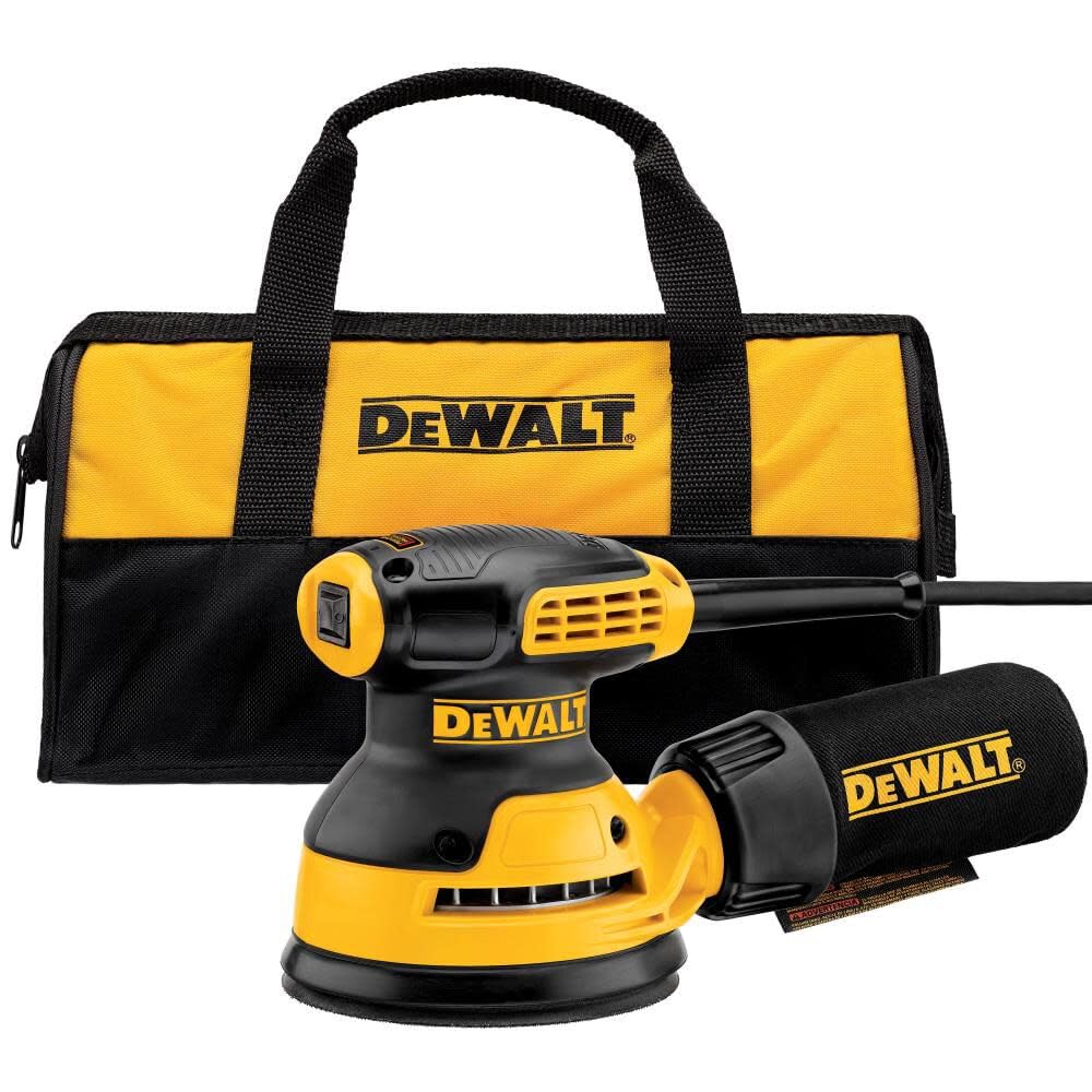 DEWALT orbital sander highlighting compact design for closer workpiece access.