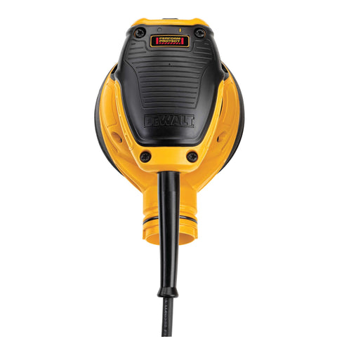 DEWALT orbital sander with rubber over-mold grip for secure handling.