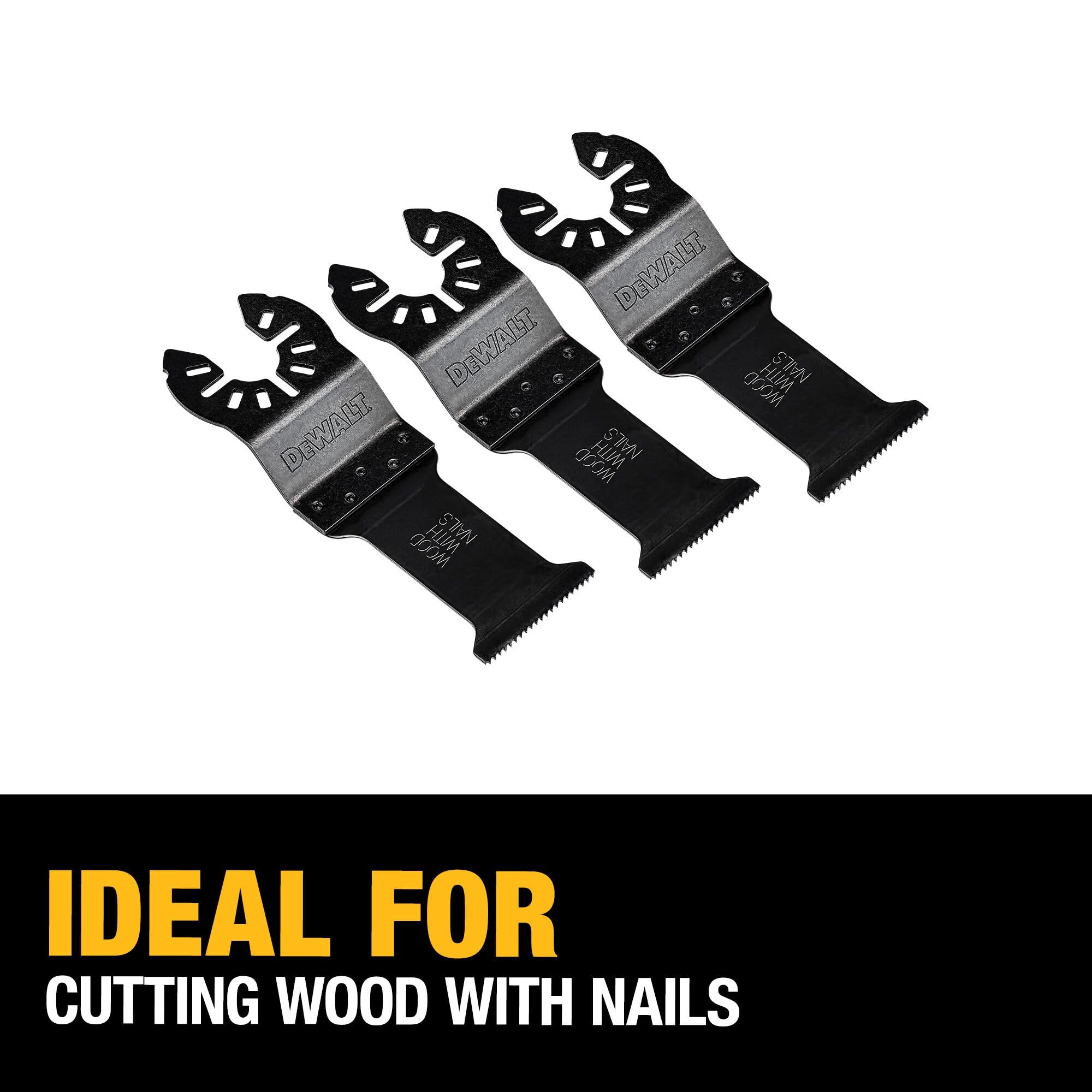 DEWALT blade cutting wood with nails delivers efficient, clean cuts on site