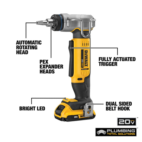 DEWALT PEX Expander automatic rotating head ensuring even expansion.