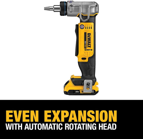 DEWALT PEX Expander dual hooks keep tool accessible on site.