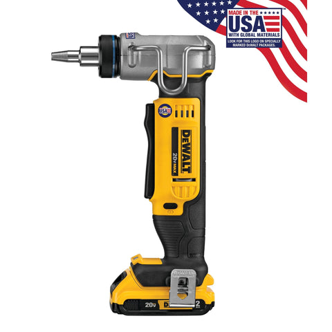 DEWALT PEX Expander with rubber grip for ergonomic handling.