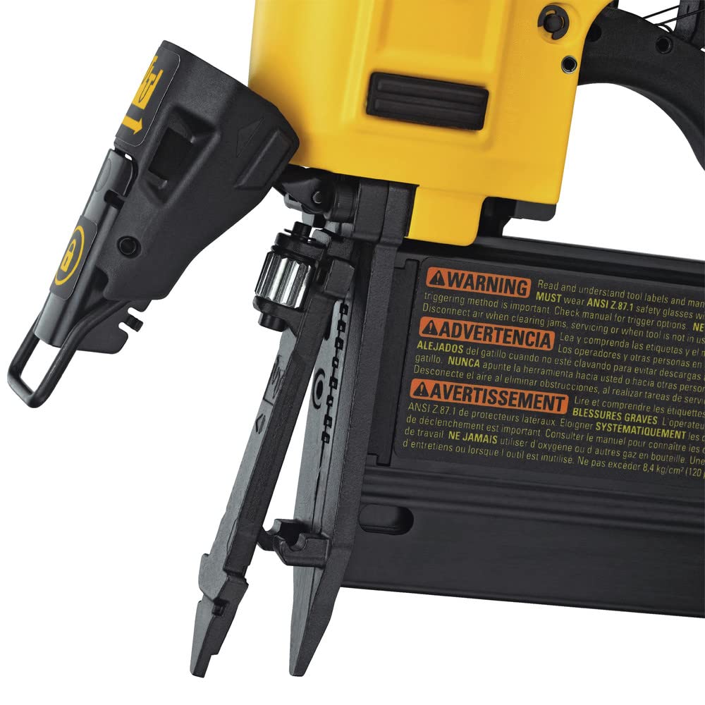 DEWALT pin nailer operates oil-free to keep surfaces clean.