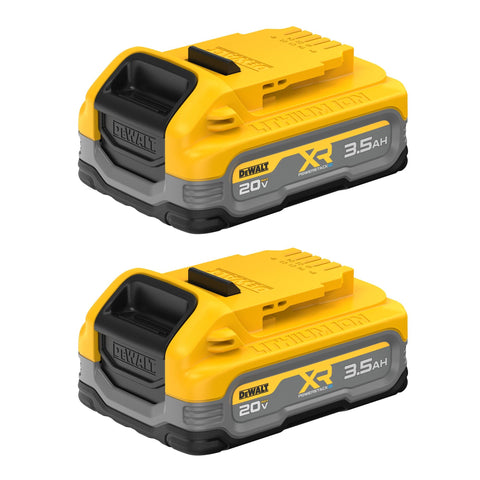 DEWALT Powerstack 3.5Ah battery 2-pack showing compact design for easy handling.