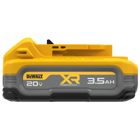 DEWALT PowerStack 3.5Ah battery delivers 50 percent more power for demanding tasks.