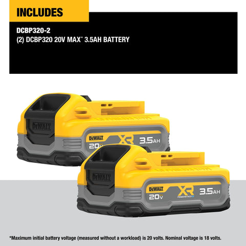 DEWALT Powerstack 3.5Ah battery close-up with LED indicator for charge awareness.