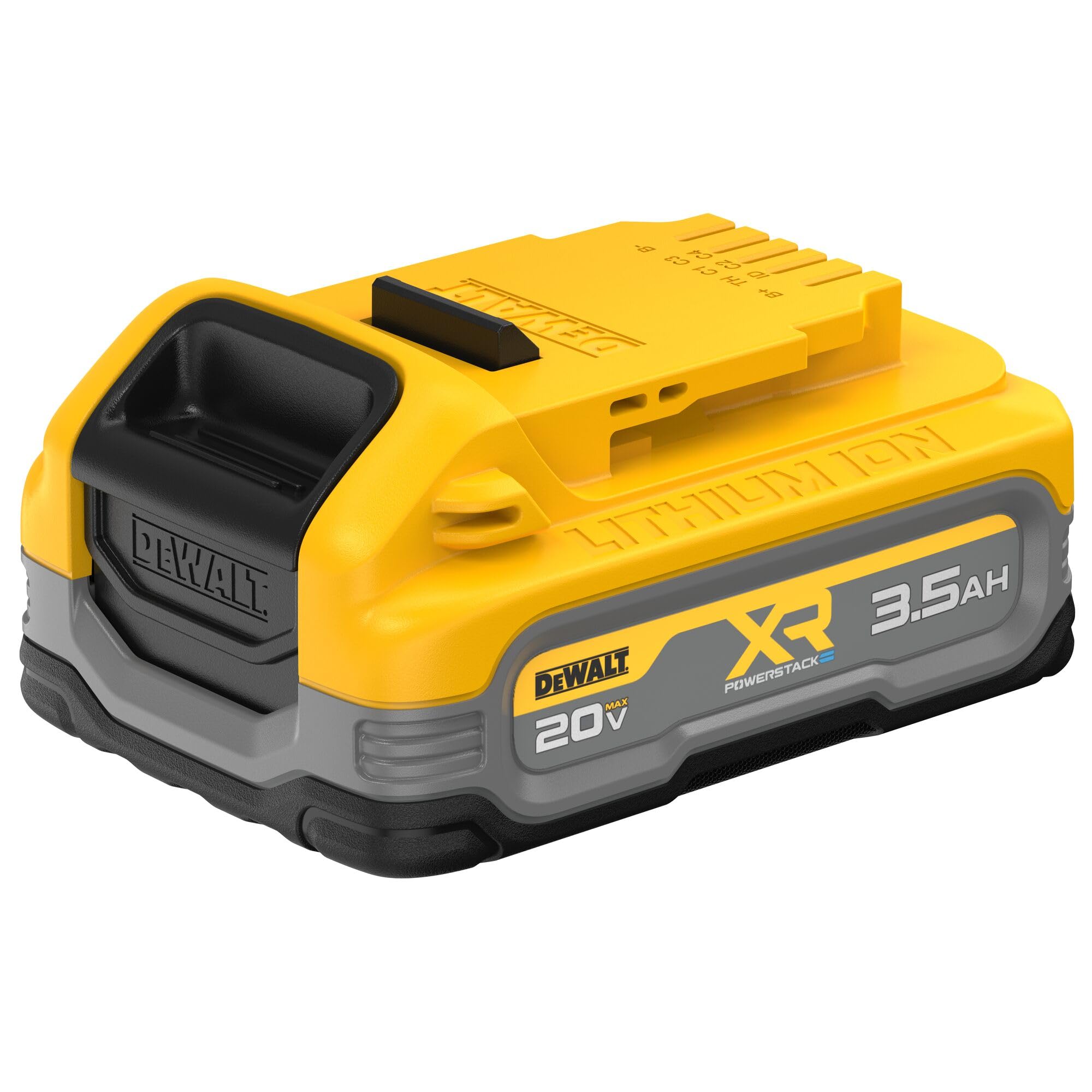 DEWALT PowerStack 3.5Ah battery with long-life design supports daily use and less downtime.