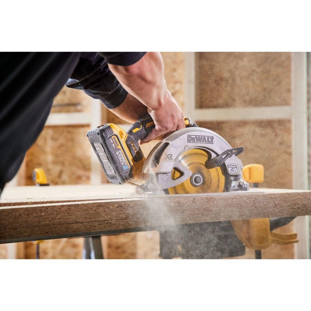 DEWALT Powerstack 3 LED fuel gauge on battery for quick status.