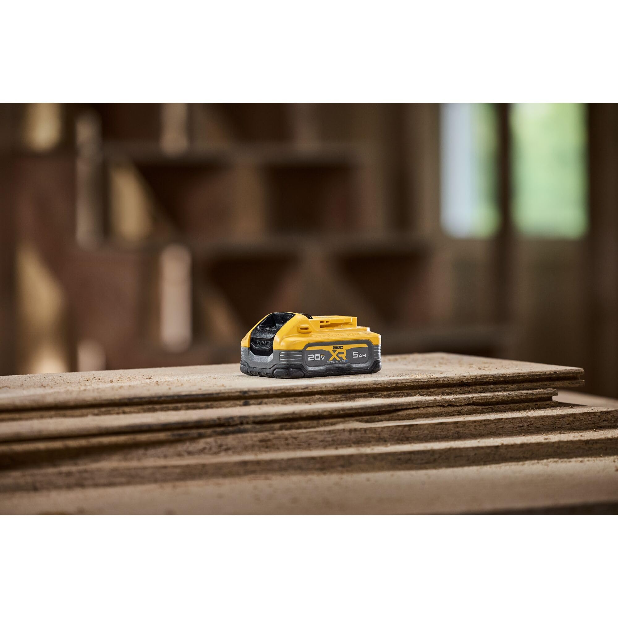 DEWALT PowerSTACK 5Ah battery charge status indicator for at-a-glance monitoring