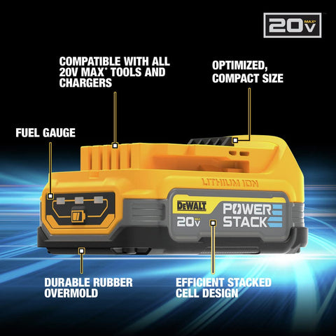 DEWALT PowerSTACK charging beside 20V MAX charger for quick top-ups.
