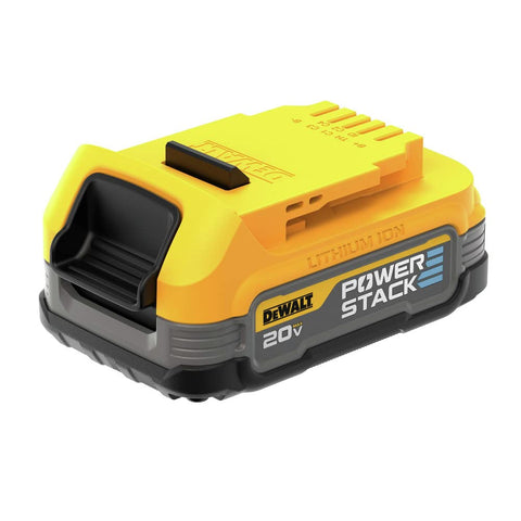 DEWALT PowerSTACK battery in use inside a drill for longer runtime.