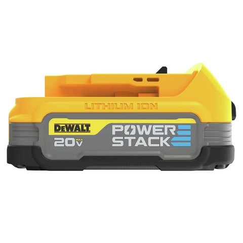 DEWALT PowerSTACK battery side profile highlights slim footprint for balance.