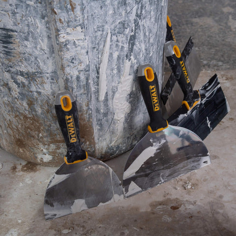 DEWALT putty knife polished blade for easy cleanup and smooth edges.