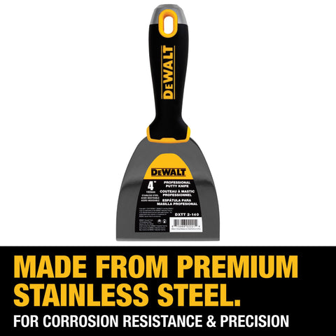 DEWALT putty knife soft grip handle for comfortable, all-day use.