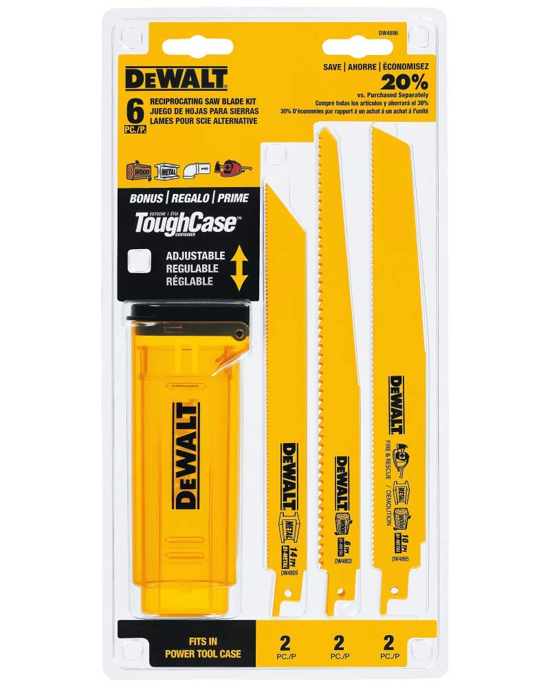 DEWALT DW4896 bi-metal reciprocating blades ready for tough wood and metal cuts.
