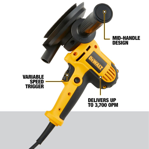Variable-speed dial on DEWALT sander handles diverse materials