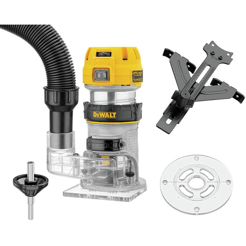 Base release tabs on DEWALT DWP611 allow fast base swaps