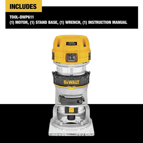 DEWALT DWP611 dual LED lights brighten the work area for visibility