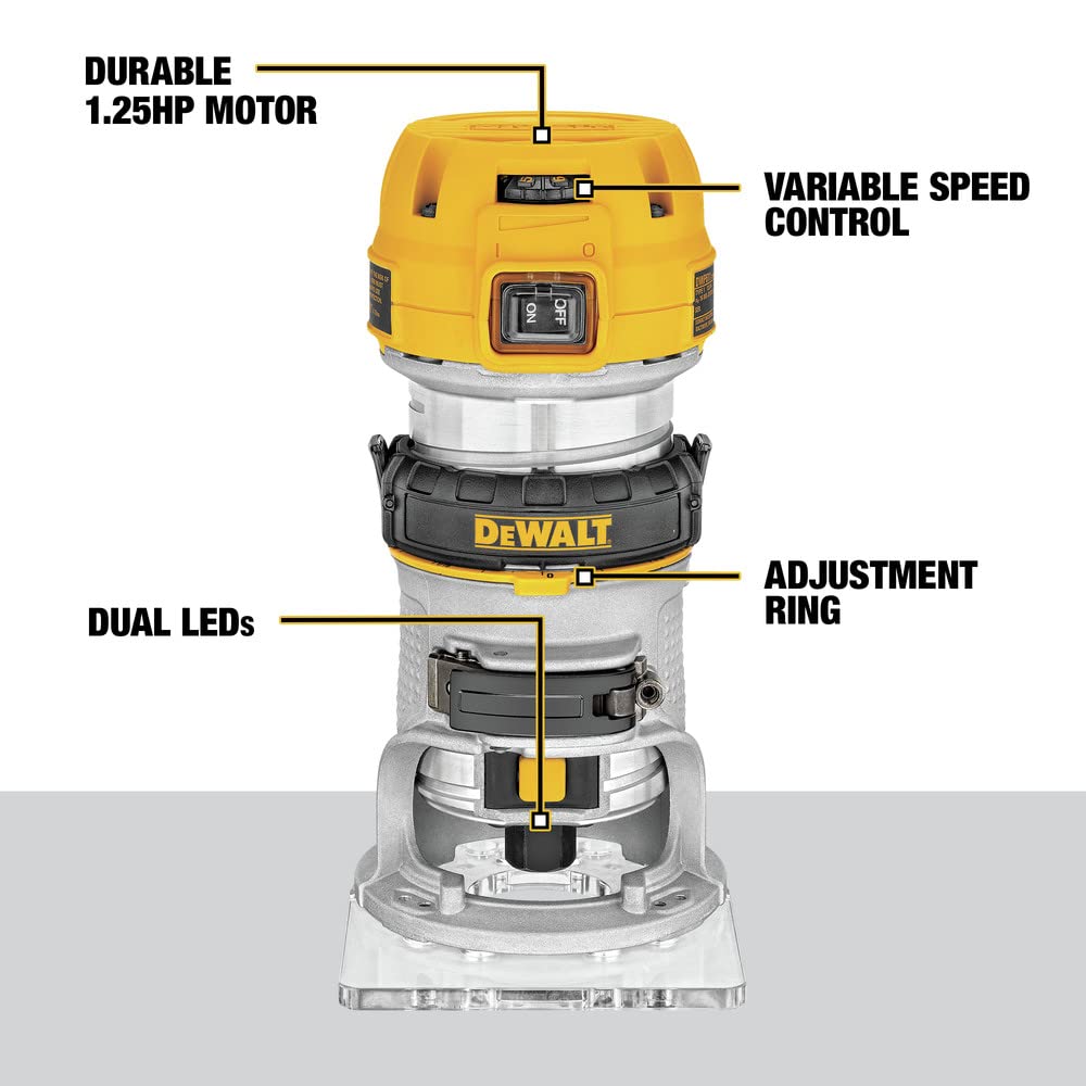 1/4 inch collet on DEWALT DWP611 ensures solid bit contact