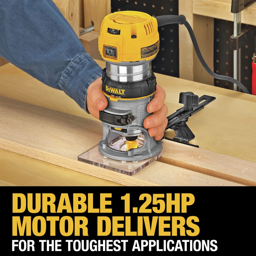 Soft-start with electronic feedback on DEWALT DWP611 keeps speed steady