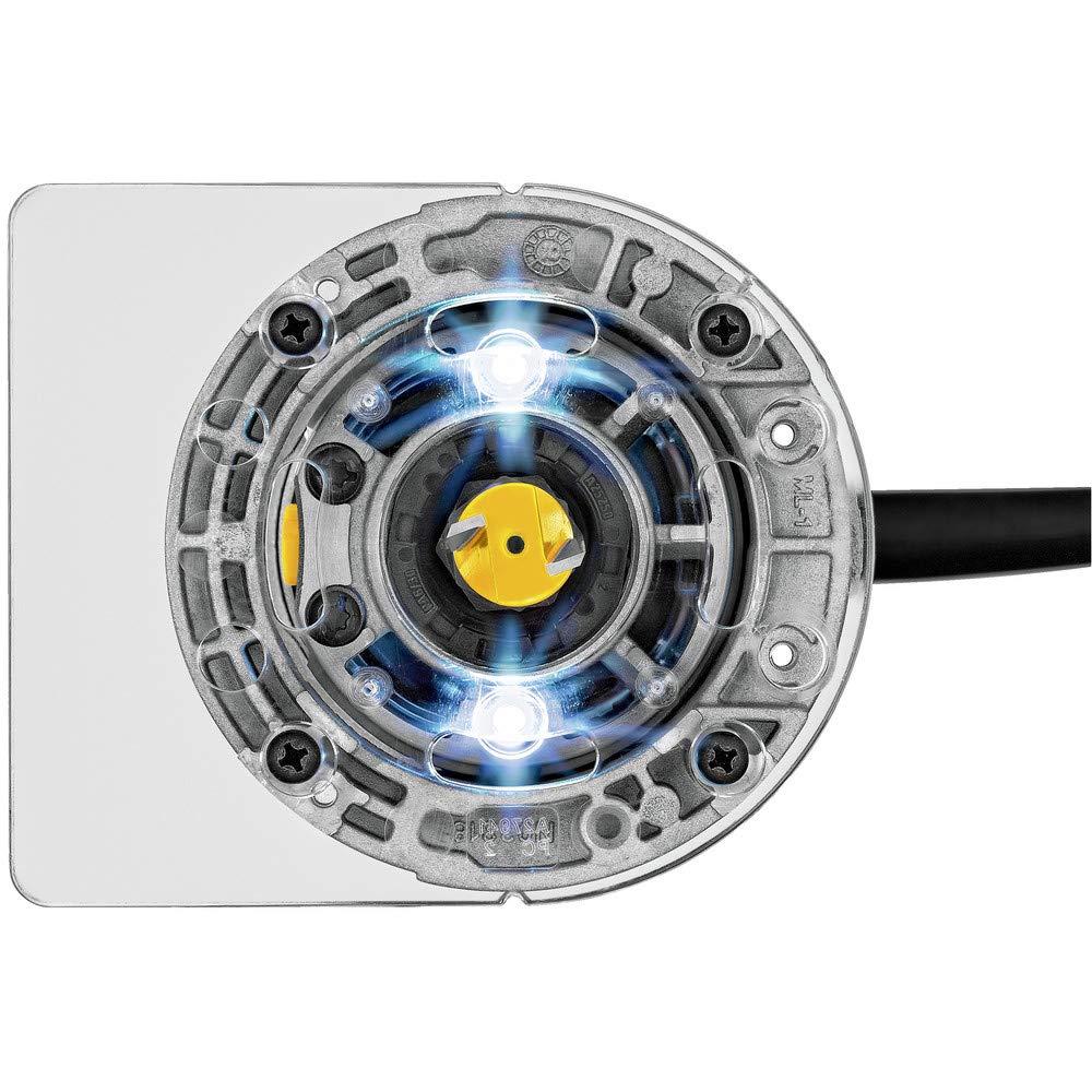 Spindle lock button on DEWALT DWP611 enables quick one-wrench bit changes