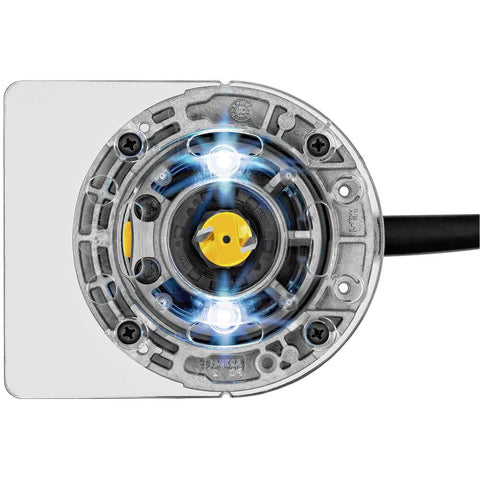 Spindle lock button on DEWALT DWP611 enables quick one-wrench bit changes