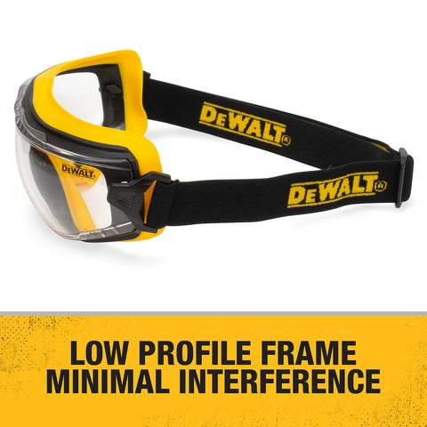 DEWALT goggles protect eyes from dust and debris in busy workshops.