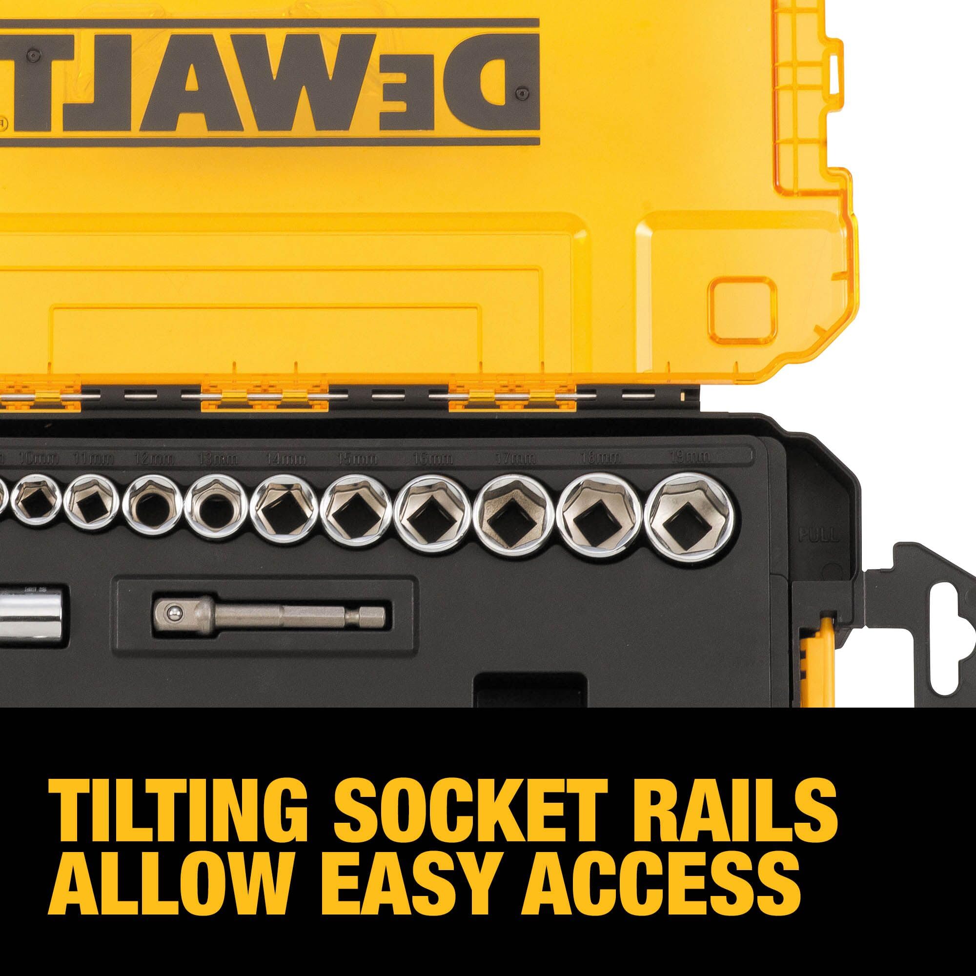 DEWALT 72-tooth ratchet allows precise turning in tight spaces.