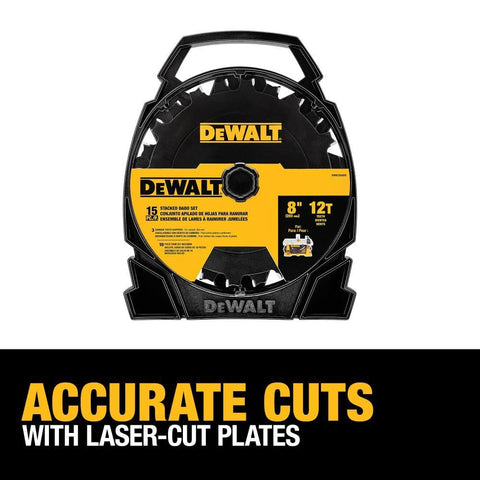 DEWALT stacked dado blade four-tooth chipper for smooth bottom cuts.