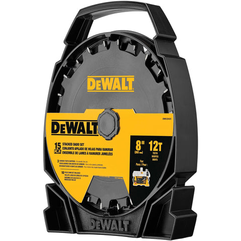 DEWALT stacked dado blade spacers enable ultra-fine width tuning.