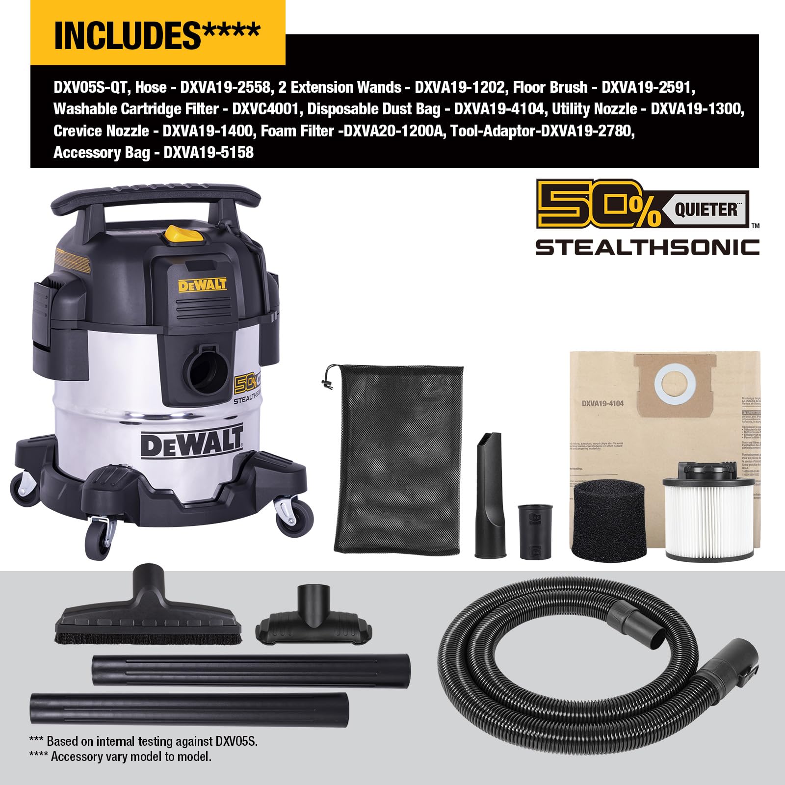 DEWALT STEALTHSONIC 5-gallon tank handles wet and dry messes in one convenient cleanup