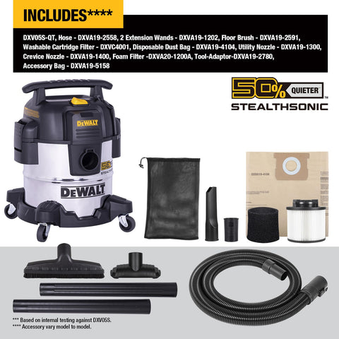 DEWALT STEALTHSONIC 5-gallon tank handles wet and dry messes in one convenient cleanup