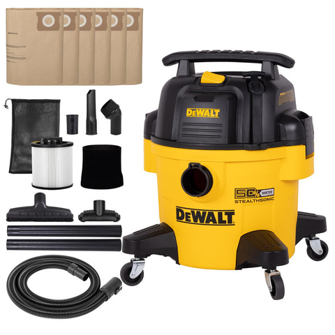 DEWALT Stealthsonic 6-gal vac with quiet technology for home and jobsite cleaning.