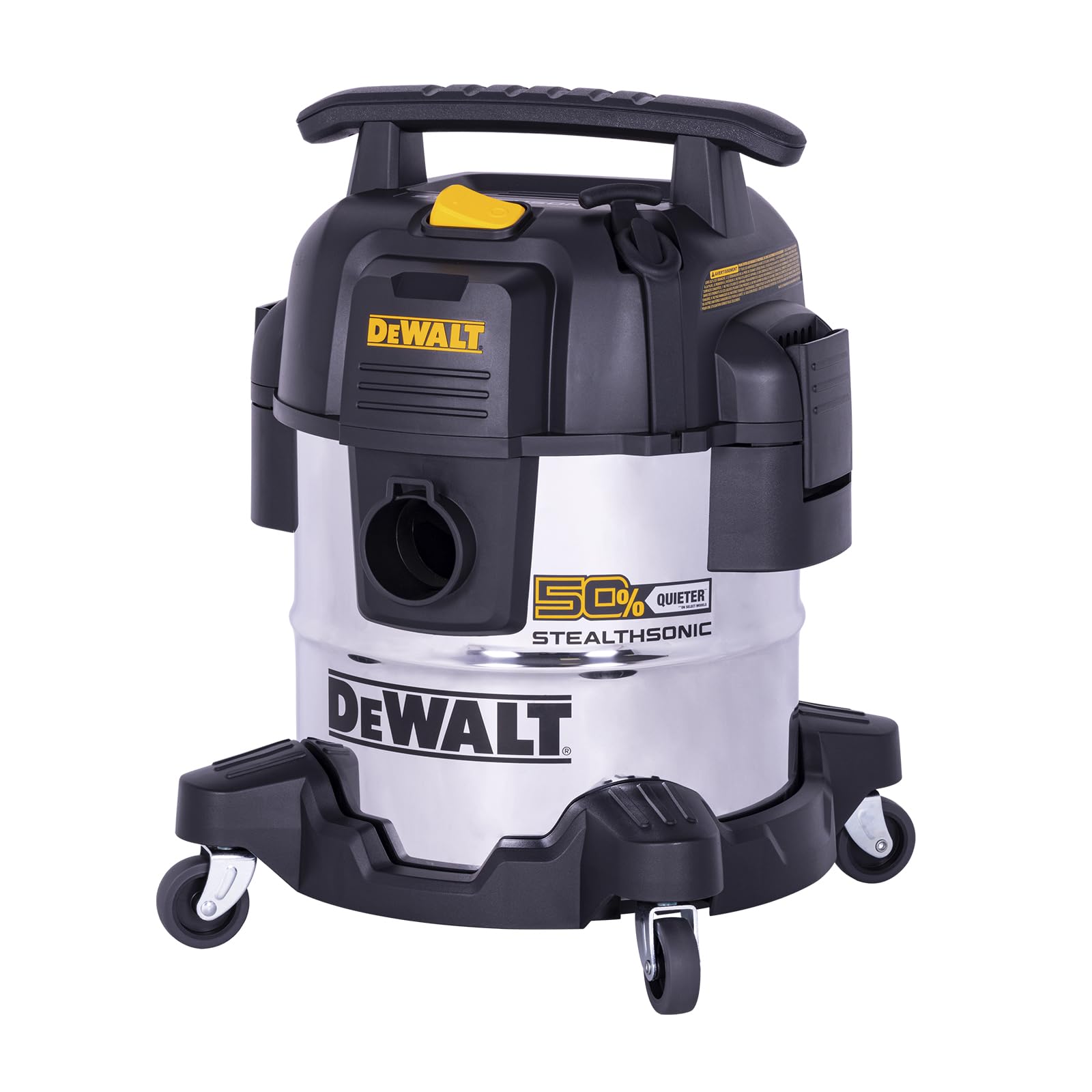 DEWALT STEALTHSONIC quiet motor delivers strong suction with reduced noise for a comfortable shop cleaning