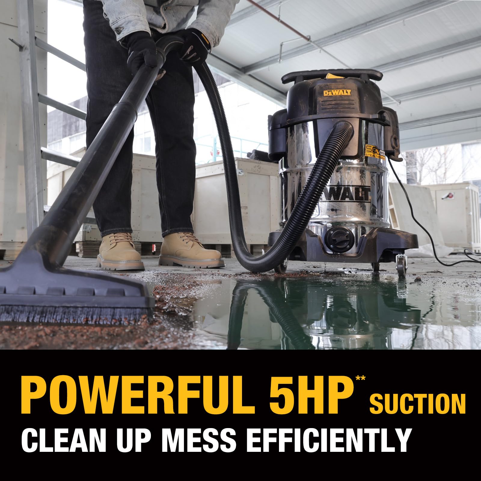 DEWALT Stealthsonic suction test demonstrating strong pickup on debris
