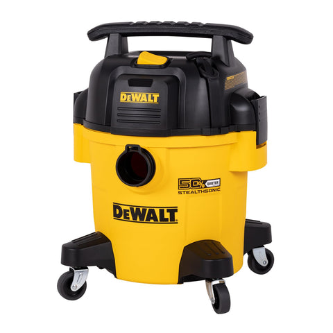 DEWALT Stealthsonic vacuum front view showing compact 5-gallon body for garages.