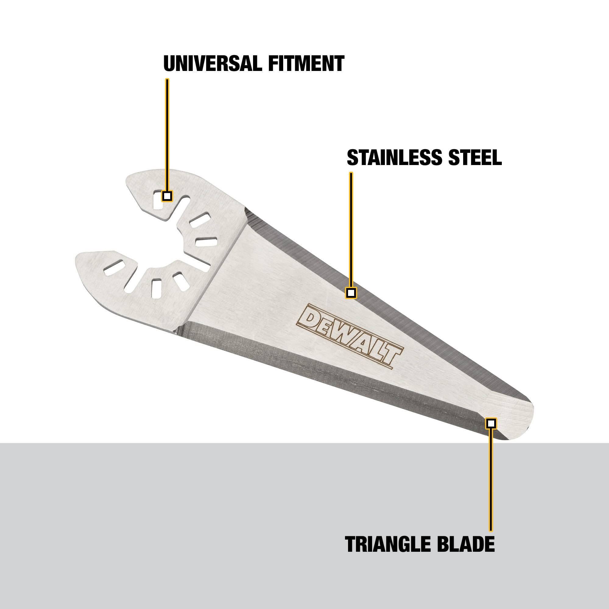 DEWALT three-sided oscillating blade for fast drywall cuts