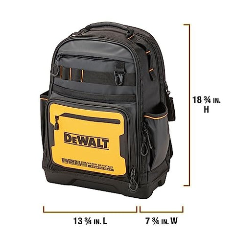DEWALT tool backpack; padded back support for comfortable carrying.