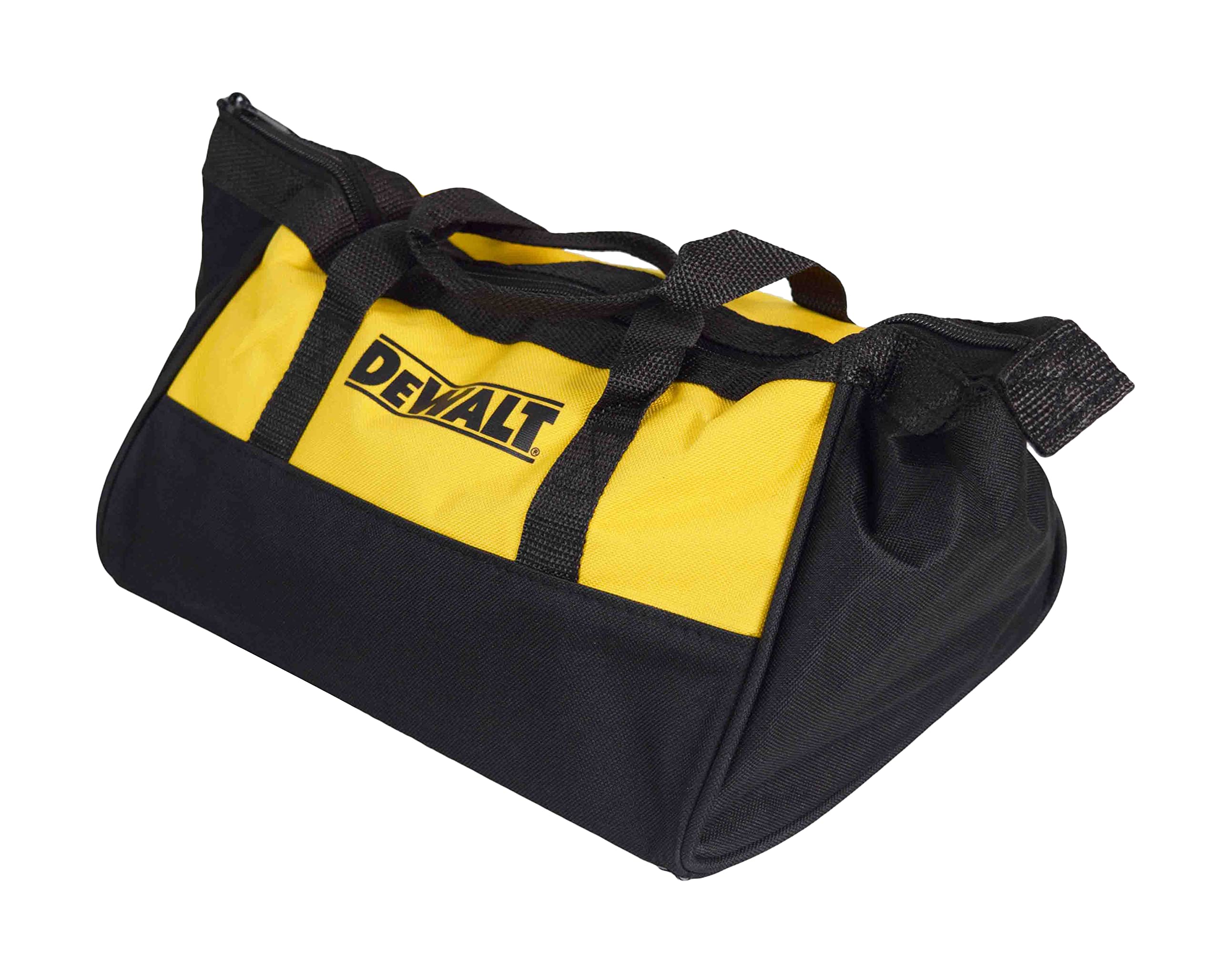 Dewalt tool bag bottom shows plastic skids for enhanced stability during transport.